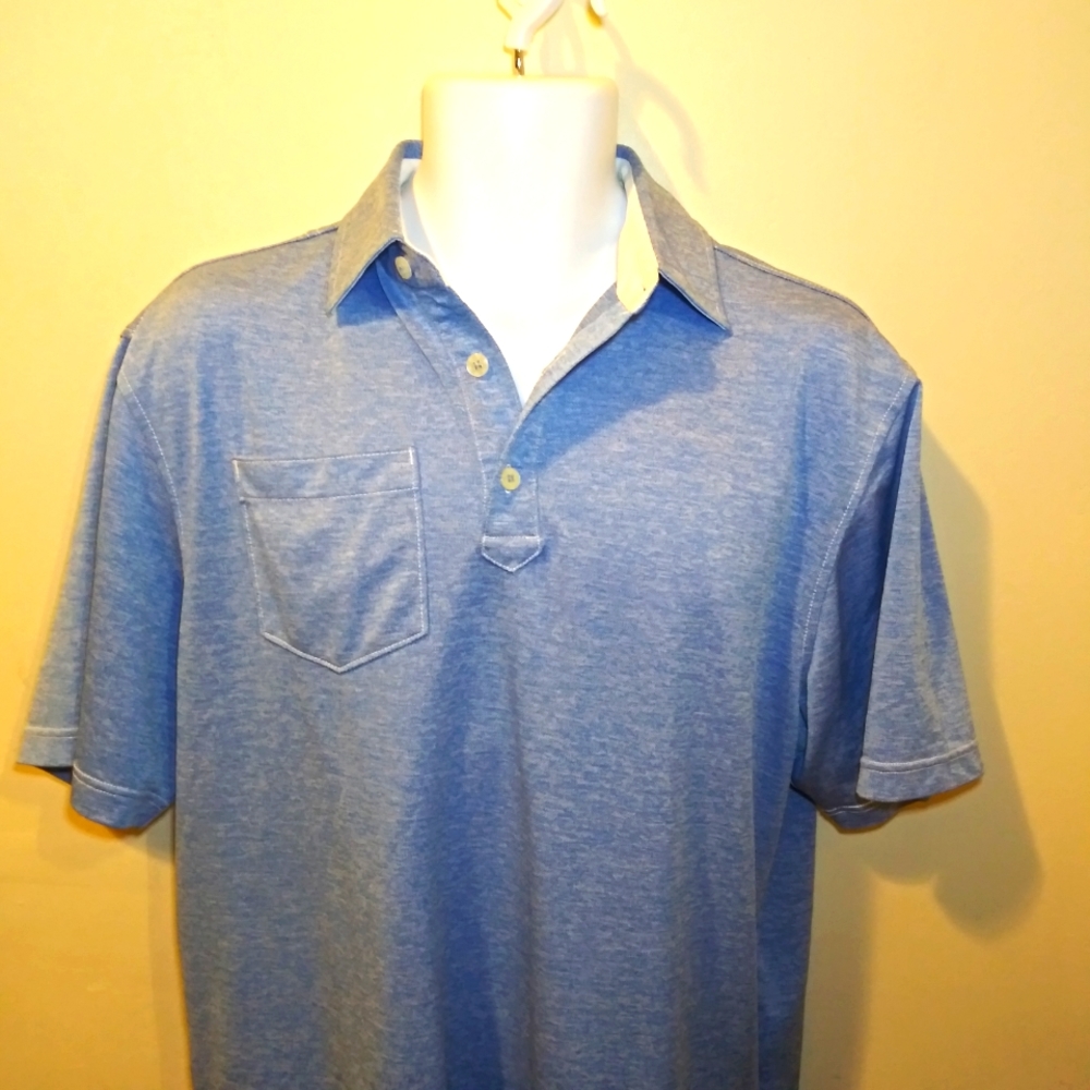 3/$18 FootJoy Light Blue & White Marled Moisture Wicking Pocketed Polo Shirt - Picture 2 of 8